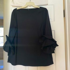Lafayette 148 New Black Ruffle Sleeves Top M